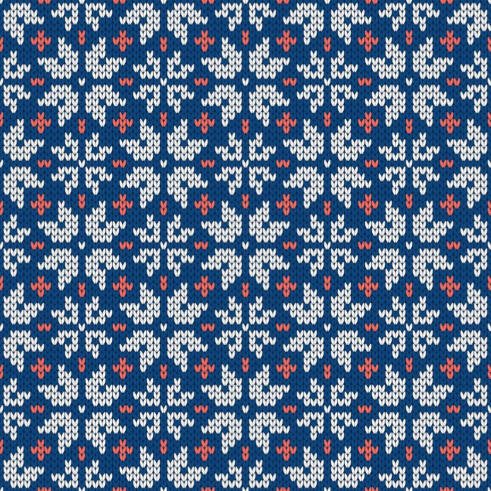 Christmas and New Year traditional knitted seamless pattern with snowflakes. Norwegian style sweater. Wool textured, illustration. Holiday backgrounds vector