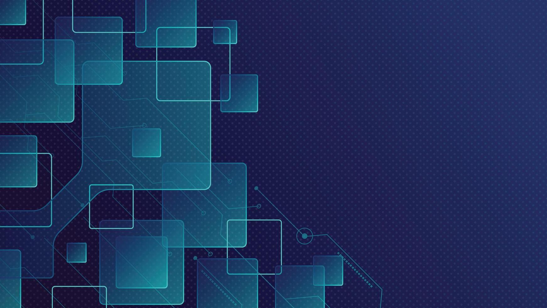 Futuristic tech background featuring glowing transparent squares and digital circuit lines over a dark grid, ideal for innovation, data, or digital technology themes vector