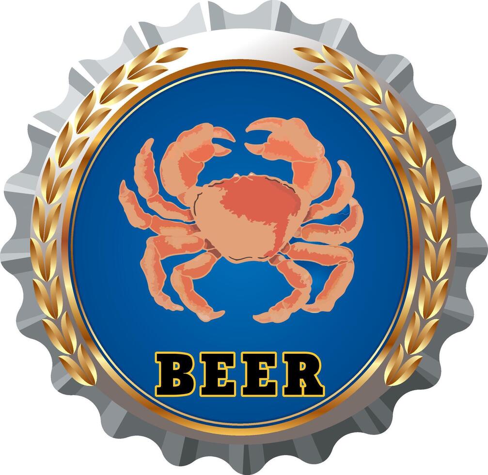 A beer bottle cap with a crab on it vector