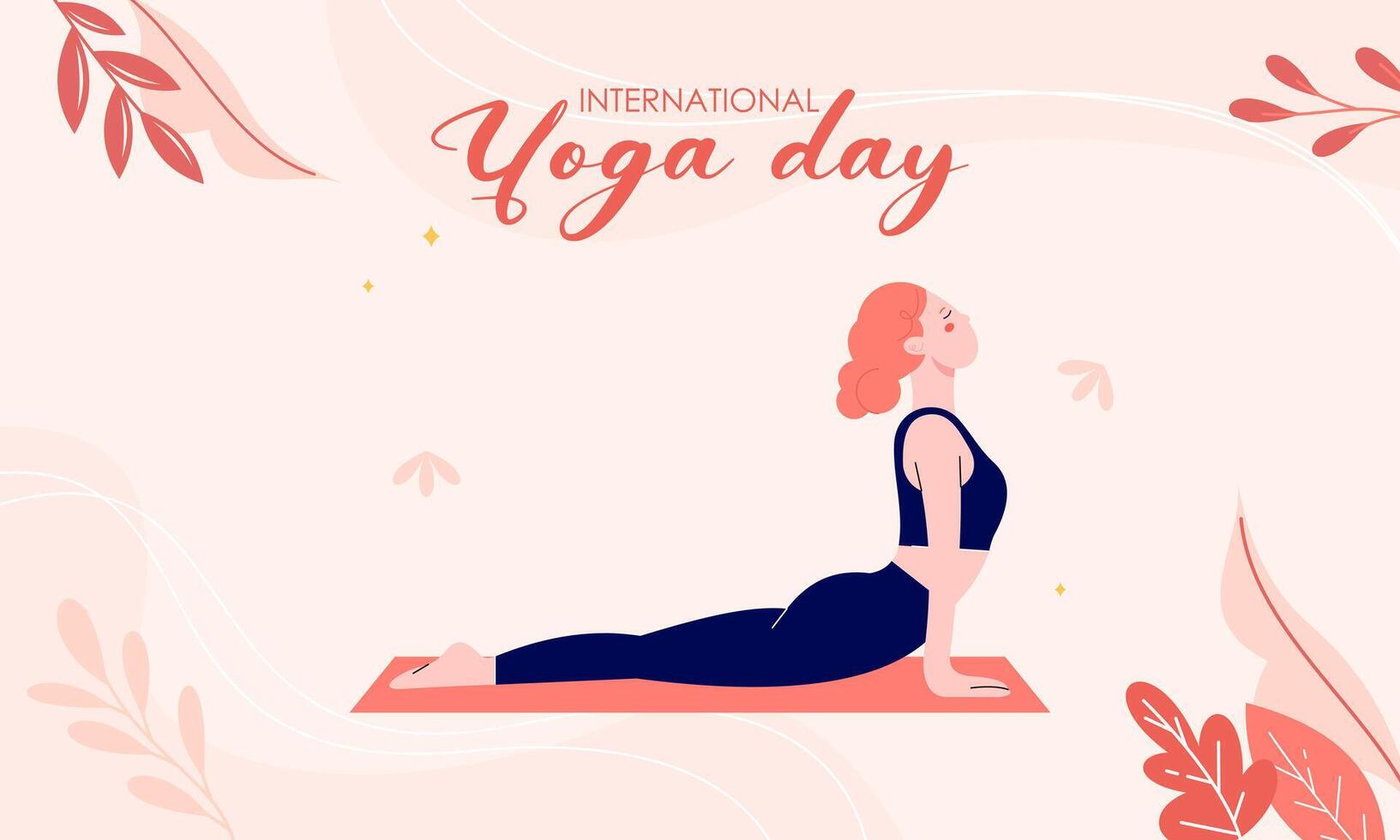 International Yoga Day Illustration with Woman Practicing Cobra Pose on Mat vector