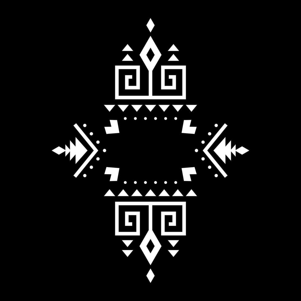 Aztec black and white element, ethnic ornament. Tribal design, geometric symbol for border, frame, tattoo, logo, card, decorative works. Navajo motif, isolated background. vector