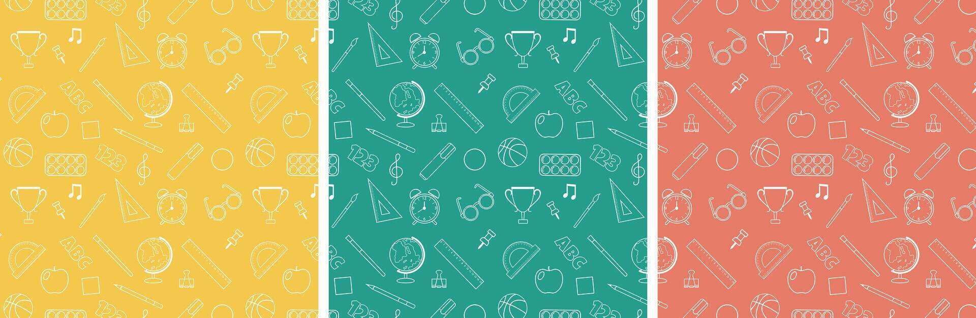 Back to school. Collection of seamless repeating patterns in line style. illustration. vector