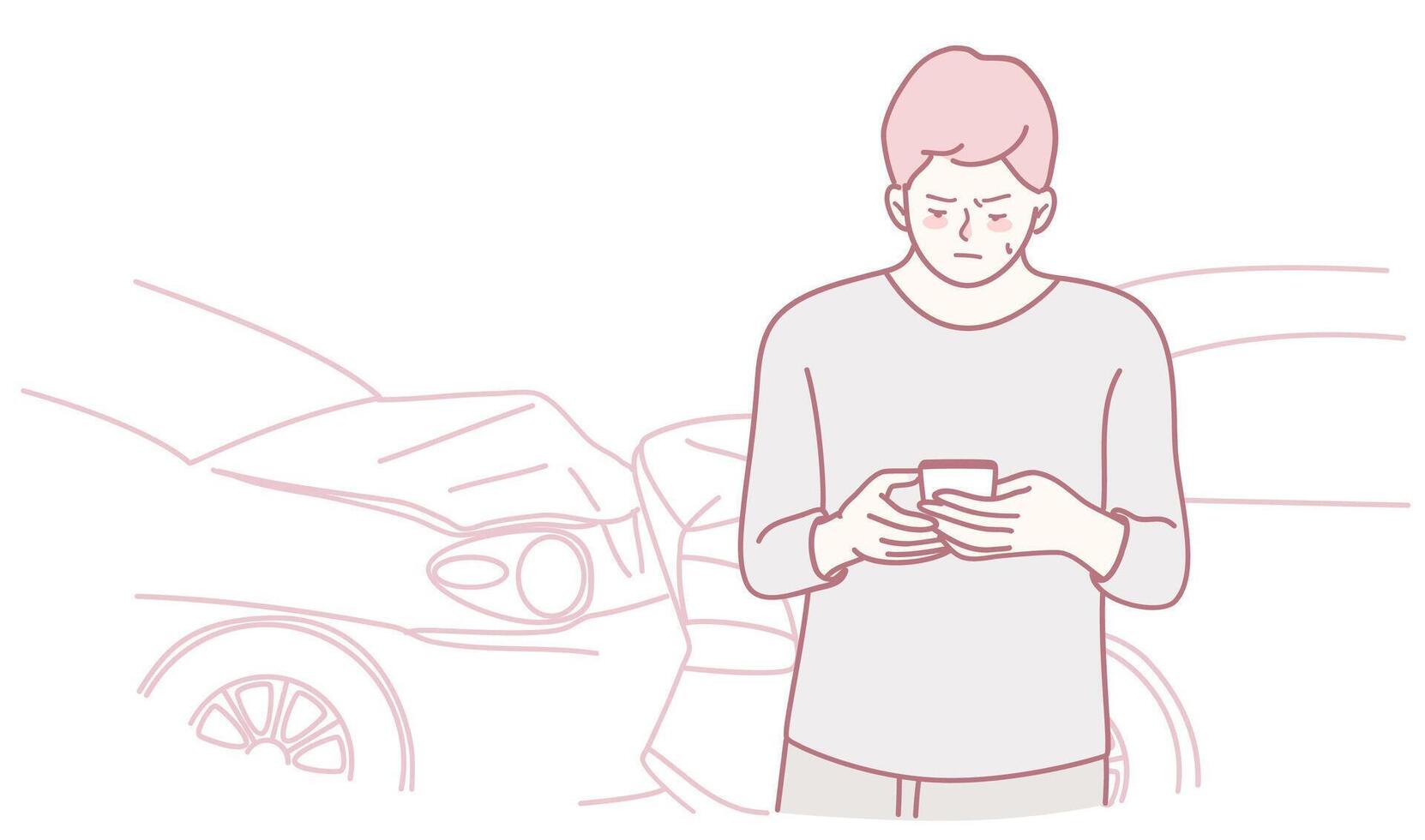 Man Texting Near Vehicles Common Everyday Moments of Distracted Interaction and Activity vector