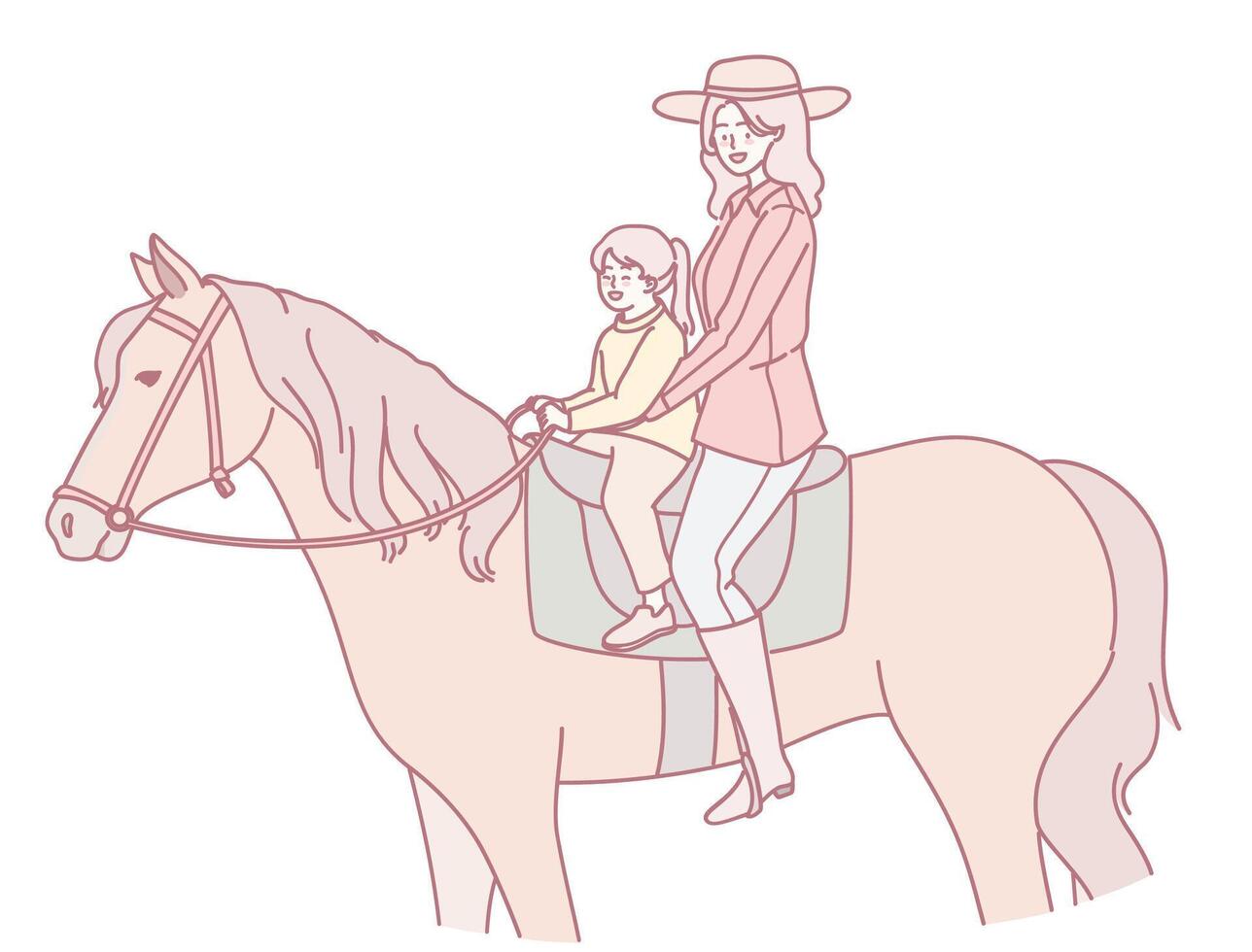 A Mother and her Child Joyfully Riding a Horse Together, Creating a Heartwarming Bonding Experience vector