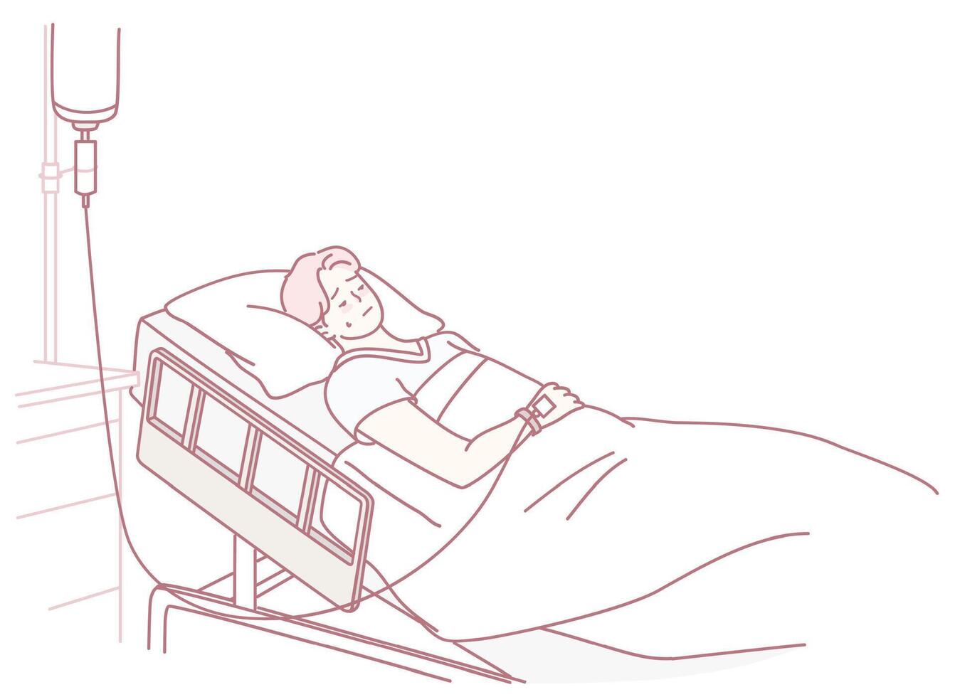 The patient is resting comfortably in bed while receiving IV hydration and medication vector