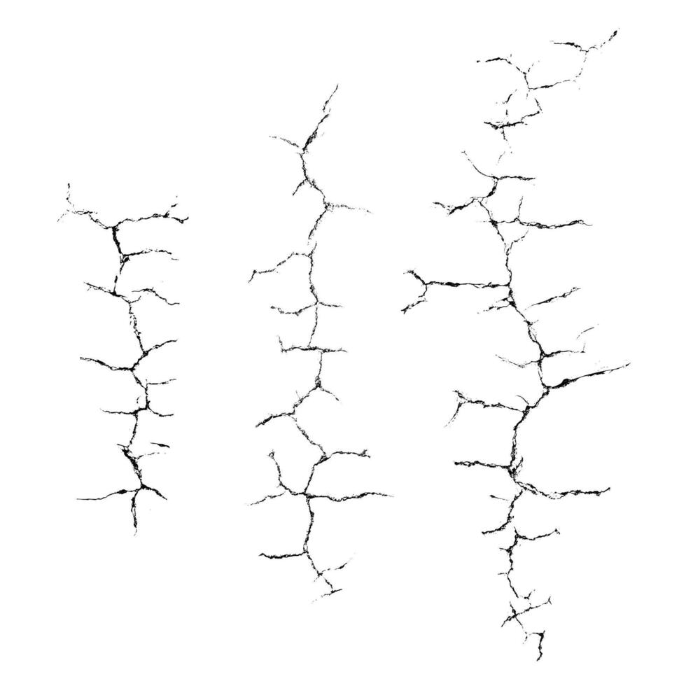 Crack set. Grunge urban graphic elements of rough surface. Dust overlay distress grained texture. One color graphic resource. vector