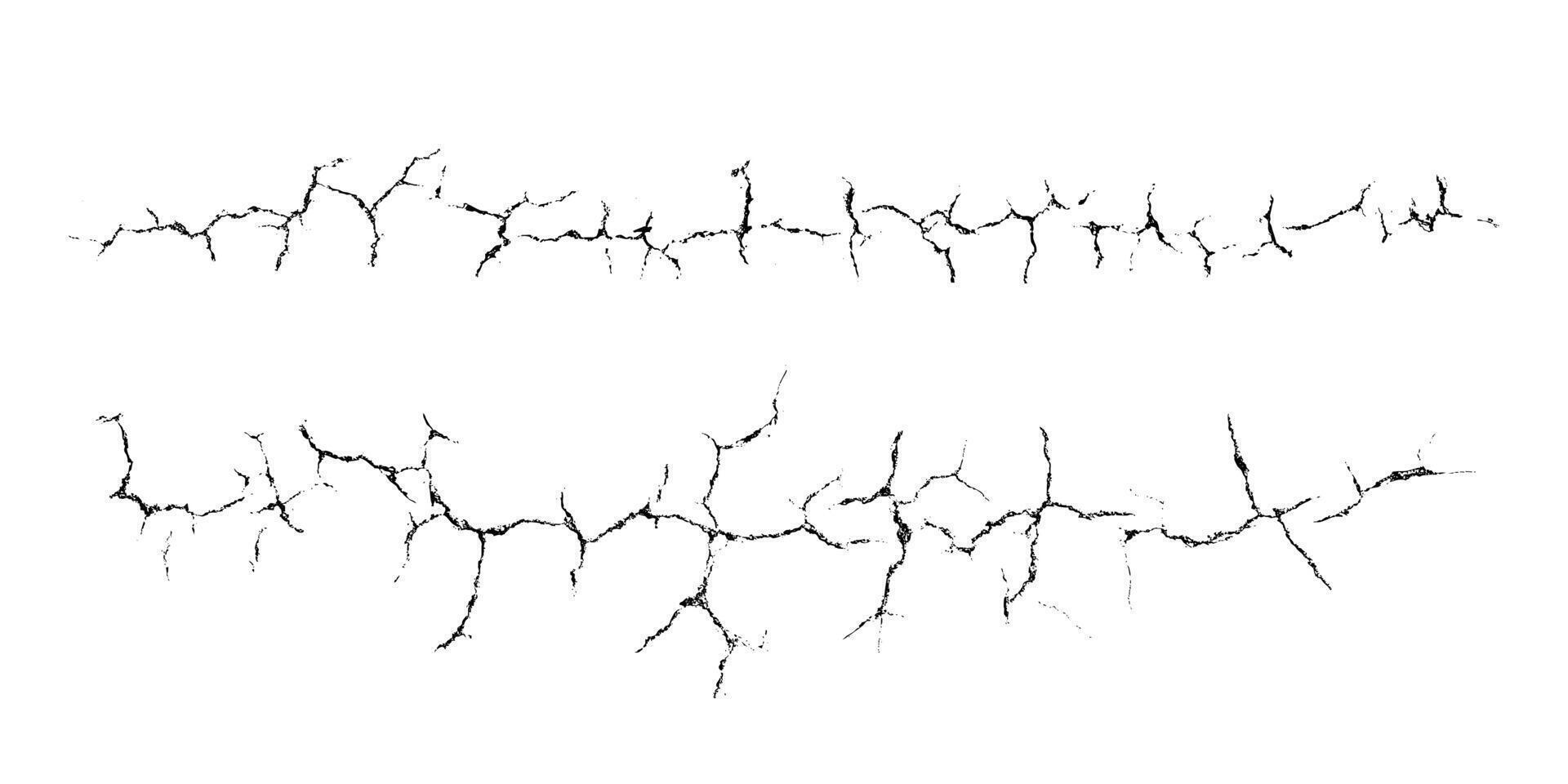 Crack set. Grunge urban graphic elements of rough surface. Isolated natural surface fractures images. One color graphic resources. vector