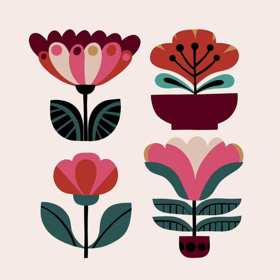 Minimalistic botanical floral graphic elements. vector