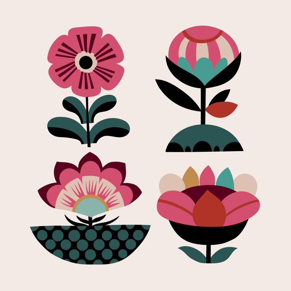 Minimalistic botanical graphic elements. flowers, simple plants floral shapes set. Modern Scandinavian style design elements. vector