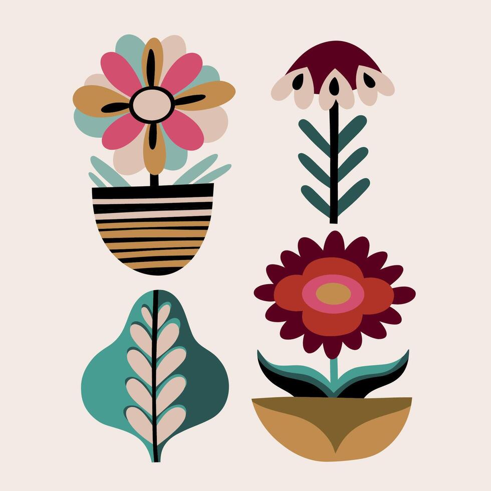 Minimalistic botanical graphic elements such flowers. vector
