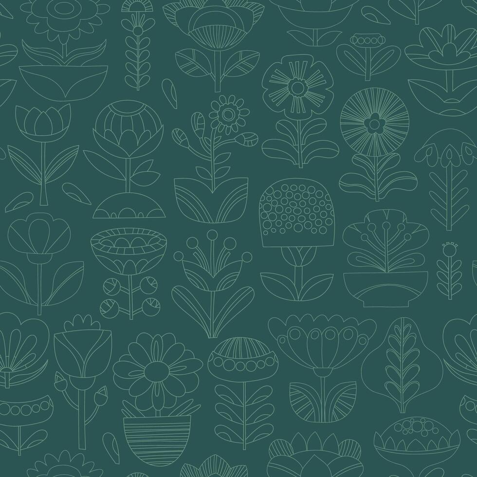 seamless linear minimalistic pattern. Geometric floral repeatable background. Folkloric motif. vector
