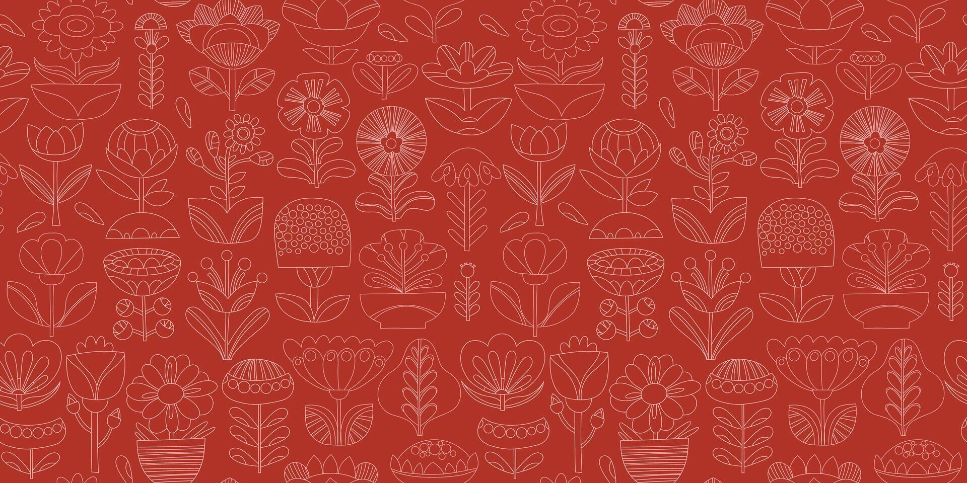 Seamless linear minimalistic pattern. Geometric floral repeatable background. vector