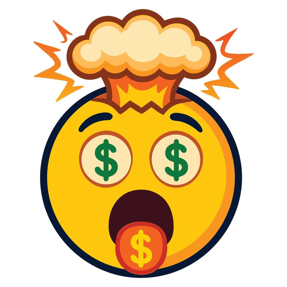 Colorful Mind Blown Emoji Illustration with Exploding Head Effect and Vibrant Yellow Glossy Design vector