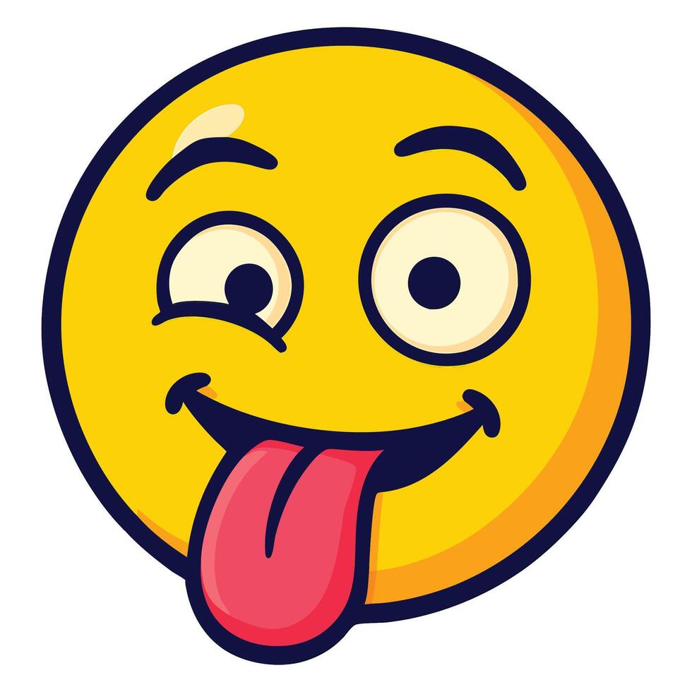 Colorful Illustration of Silly Face Emoji with Crossed Eyes and Tongue Out on White Background vector