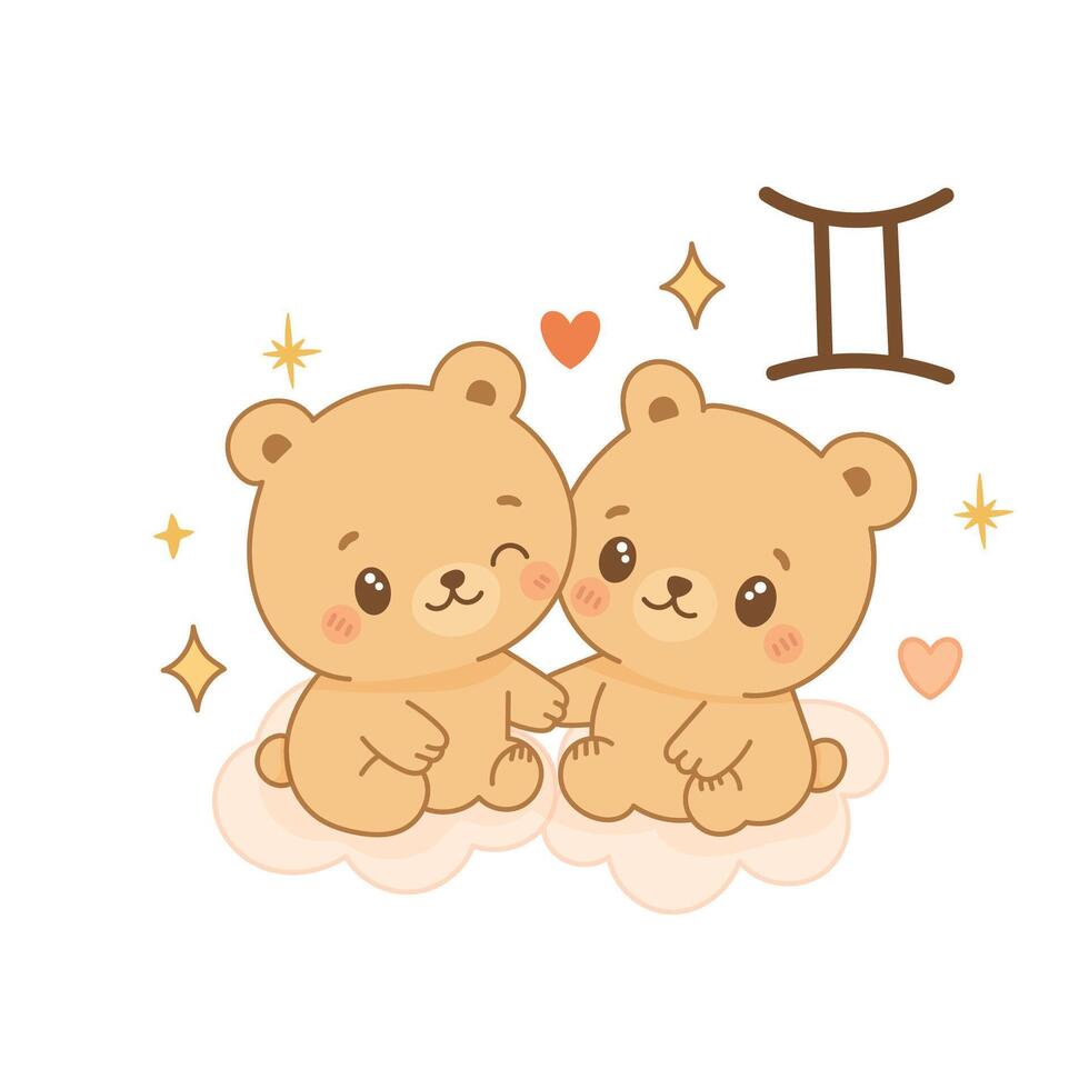 Gemini zodiac sign illustration, cute twin bears vector