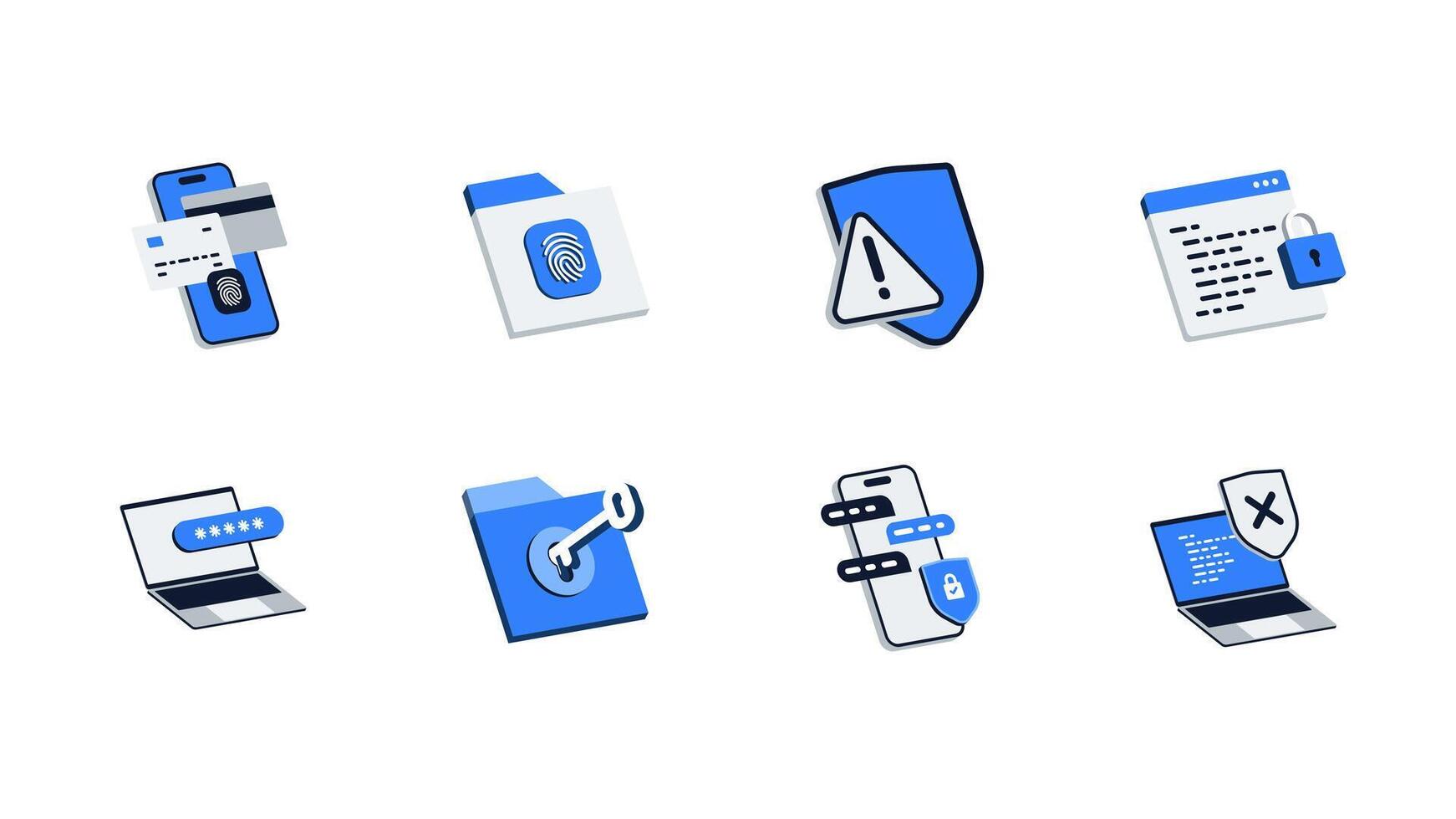 Isometric Cybersecurity and Data Protection Icon Set. Password, Folder, Mobile Security, Code and System Safety. Editable for App, Web, Infographics and Animation. vector