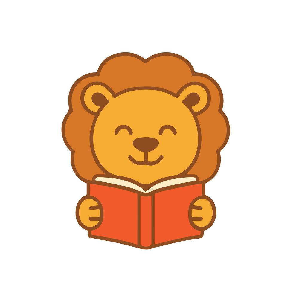 Cute Cartoon Happy Lion Reading a Book vector