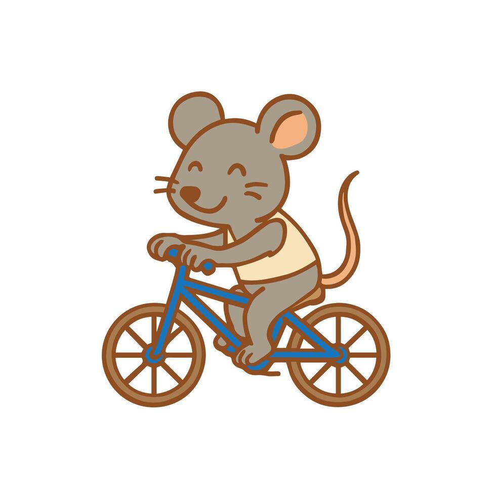 Cute Cartoon Mouse Riding a Bicycle vector