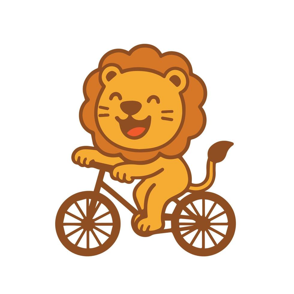 Cute Cartoon Lion Riding a Bicycle vector