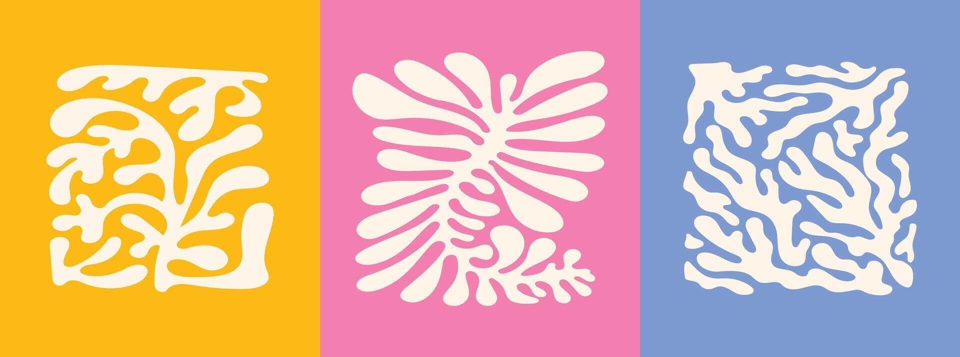 floral poster templates in simple groovy style hand drawn plants and flowers with copy space for artistic presentation vector