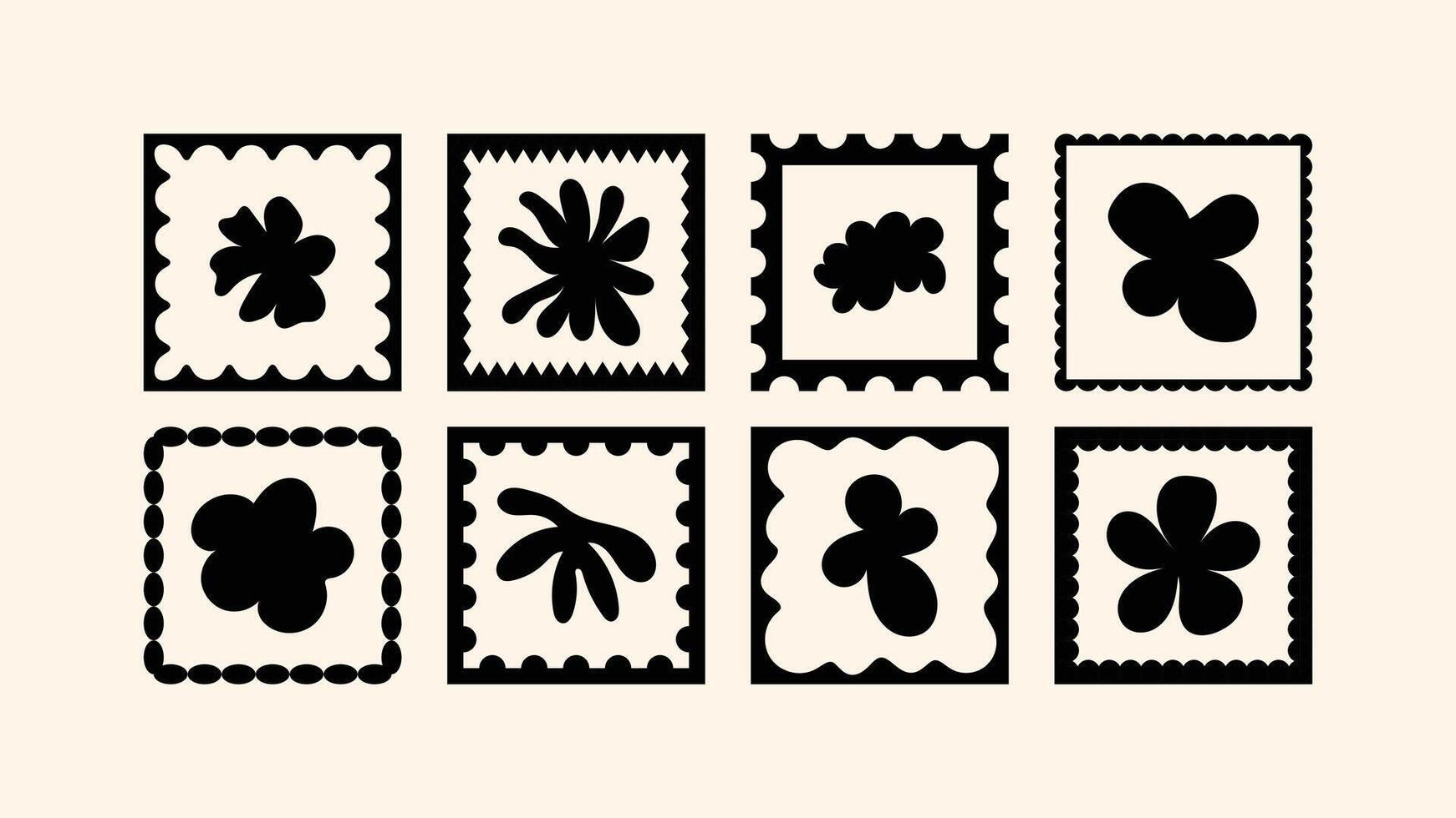 floral frames and borders in simple hand drawn cut out style with mosaic illustrations vector