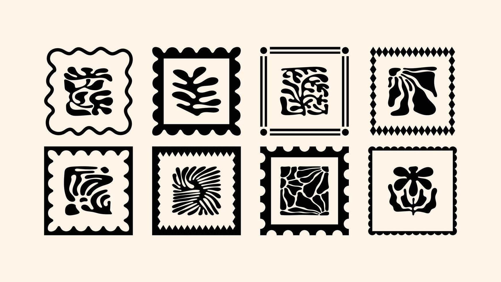 Hand illustrations, tropical mosaic-style flowers, naive cut out vacation theme frames and borders for summer print design vector