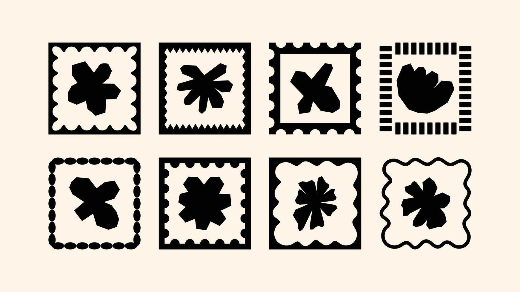 Hand drawn illustrations, tropical mosaic-style flowers, naive cut out vacation theme frames and borders for summer print design vector