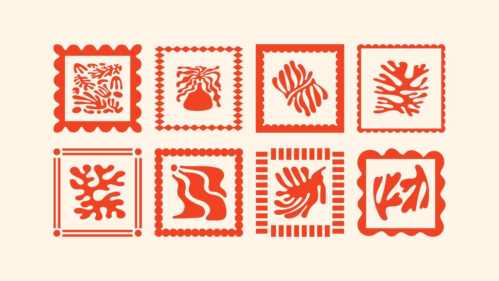 cut-out leaves, playful summer flowers, mosaic style frames and naive borders, bright flat shapes, hand drawn vacation motifs vector