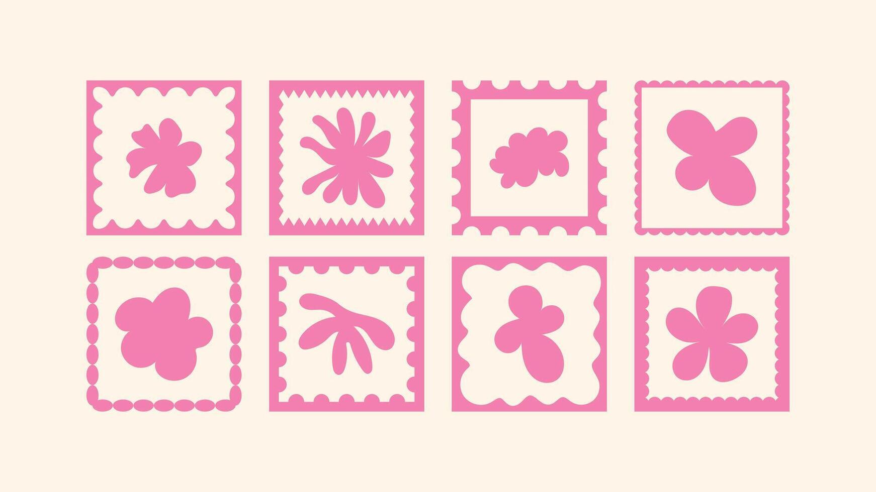 tropical cut-out leaves, playful summer flowers, mosaic style frames and naive borders, bright flat shapes, hand drawn vacation motifs vector