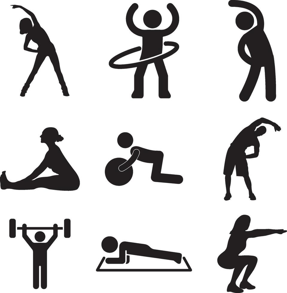 Commonly practiced exercise Icon Set Silhouette Art Illustration. vector