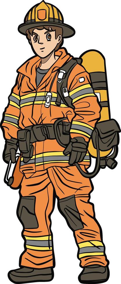 cartoon male firefighter in uniform color vector
