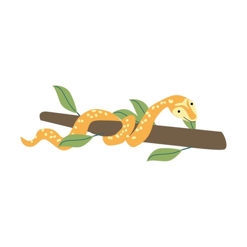 Vibrant tropical snake on branch with leaves for nature-themed designs vector