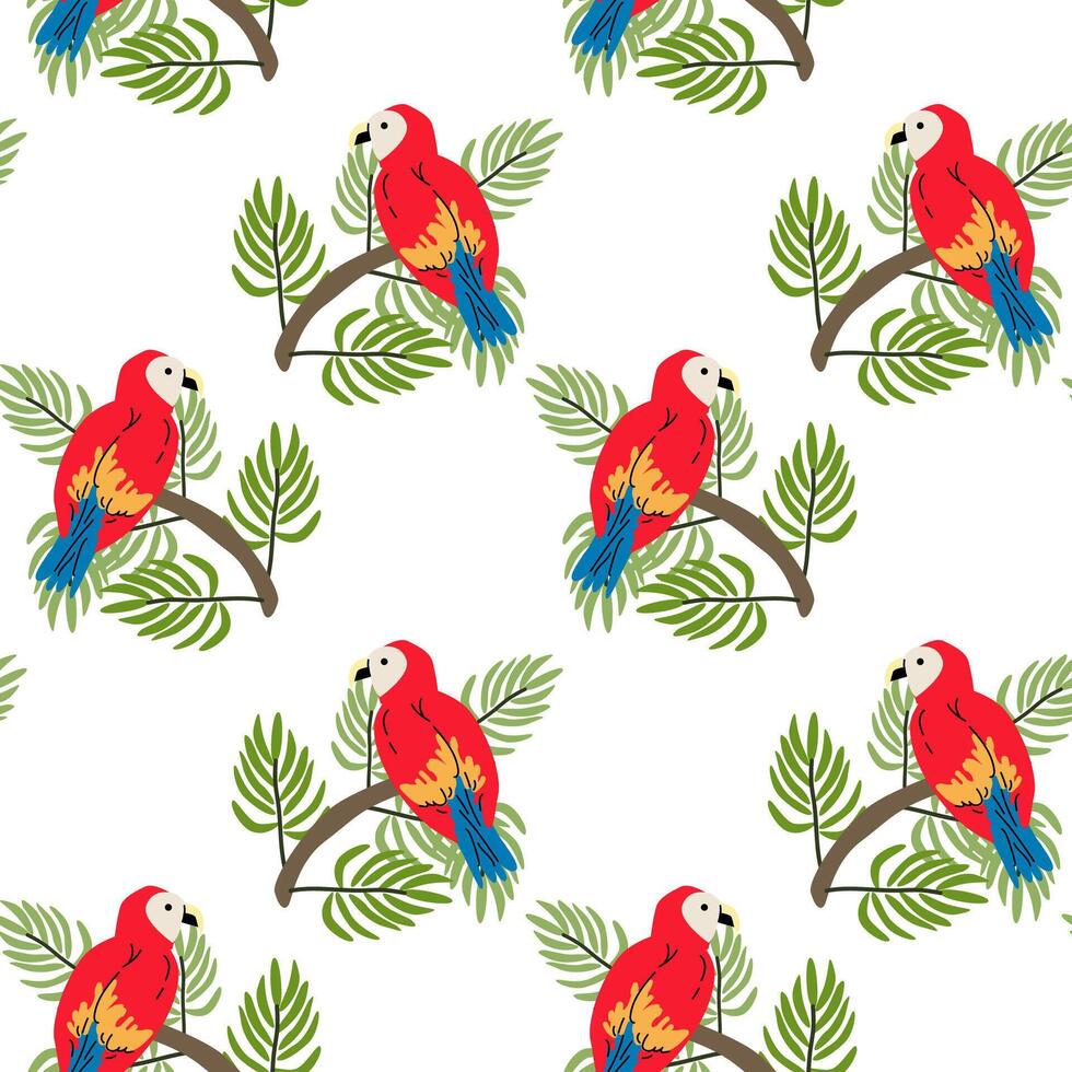 Tropical parrot pattern with green foliage for nature and wildlife design vector