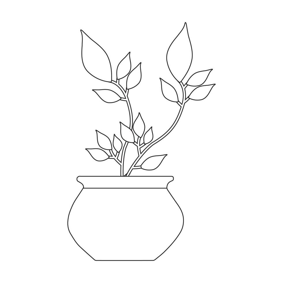 Monoline Potted Plant Design with Subtle Abstract Shapes vector