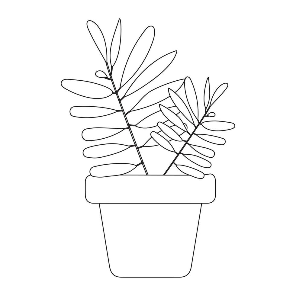 Botanical outline Art of Potted Plant Isolated on White vector