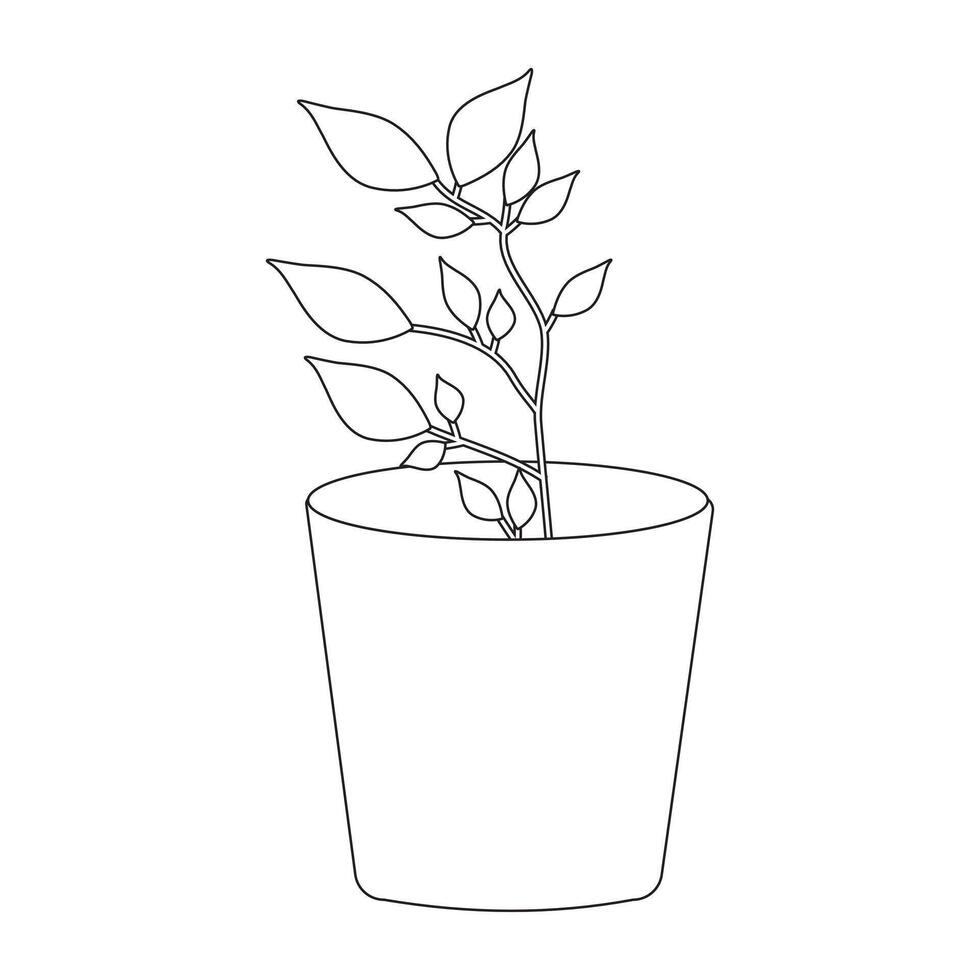 Modern Line Drawing of Plant in Pot with Abstract Elements vector