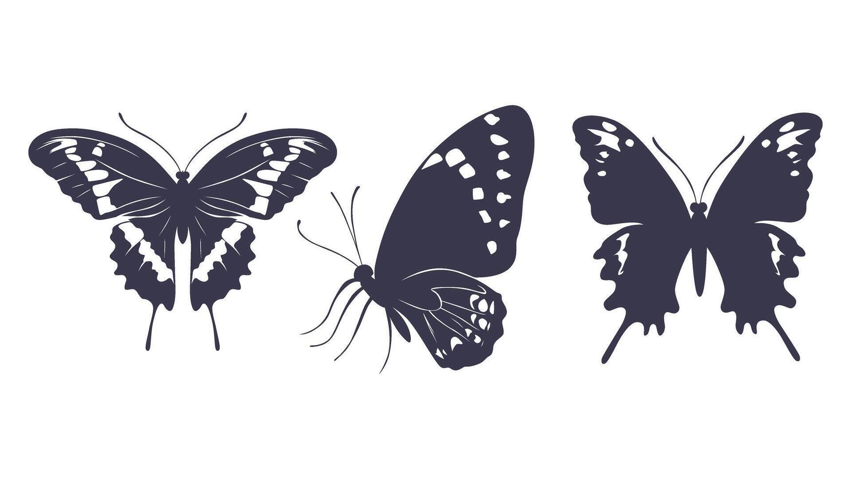 Black and White Illustration of Three Butterfly Silhouettes vector