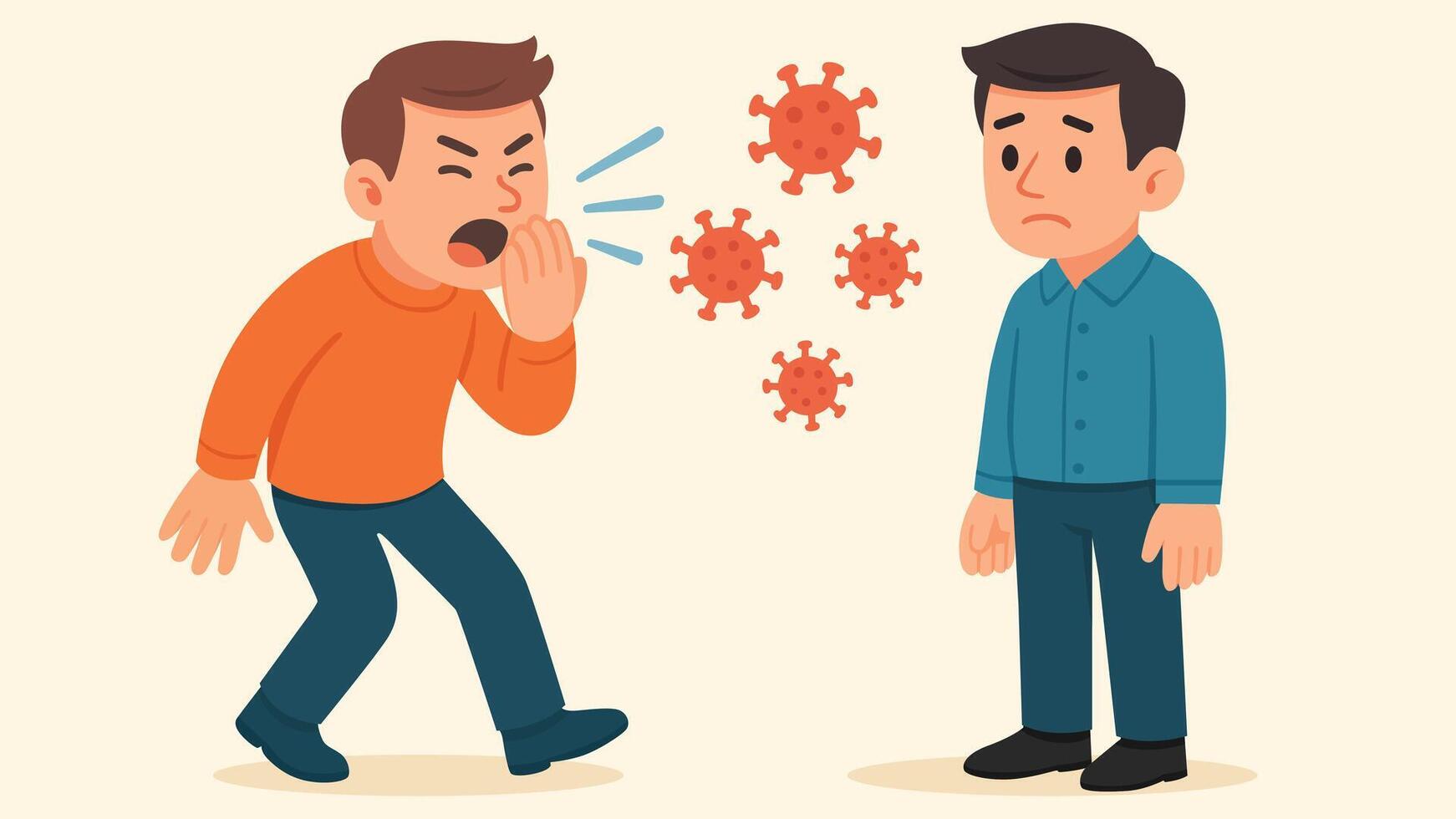 Illustration of Virus Transmission from Coughing Person to Another Person vector