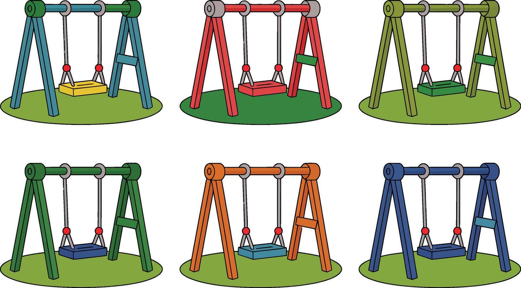 Colorful playground swings set in cartoon style perfect for children designs vector