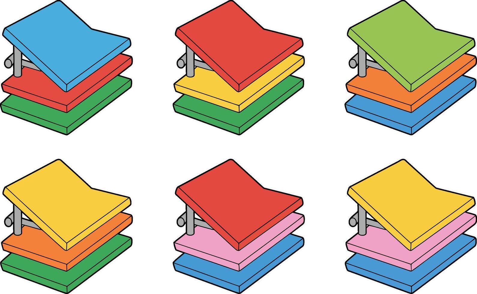 Isometric layered platforms in various color combinations abstract graphic design element vector