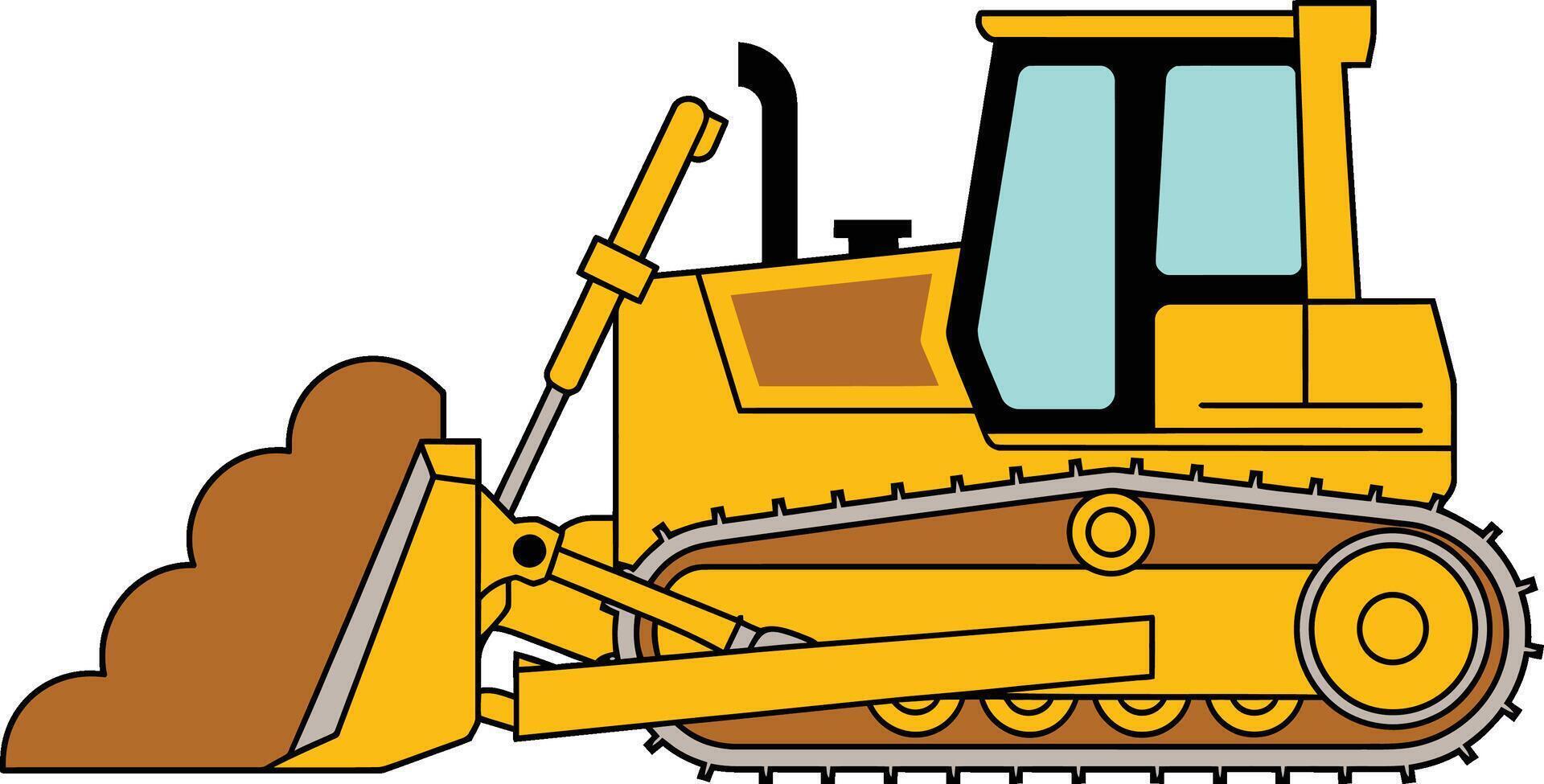 Cartoon style yellow bulldozer with pile of earth illustration image vector
