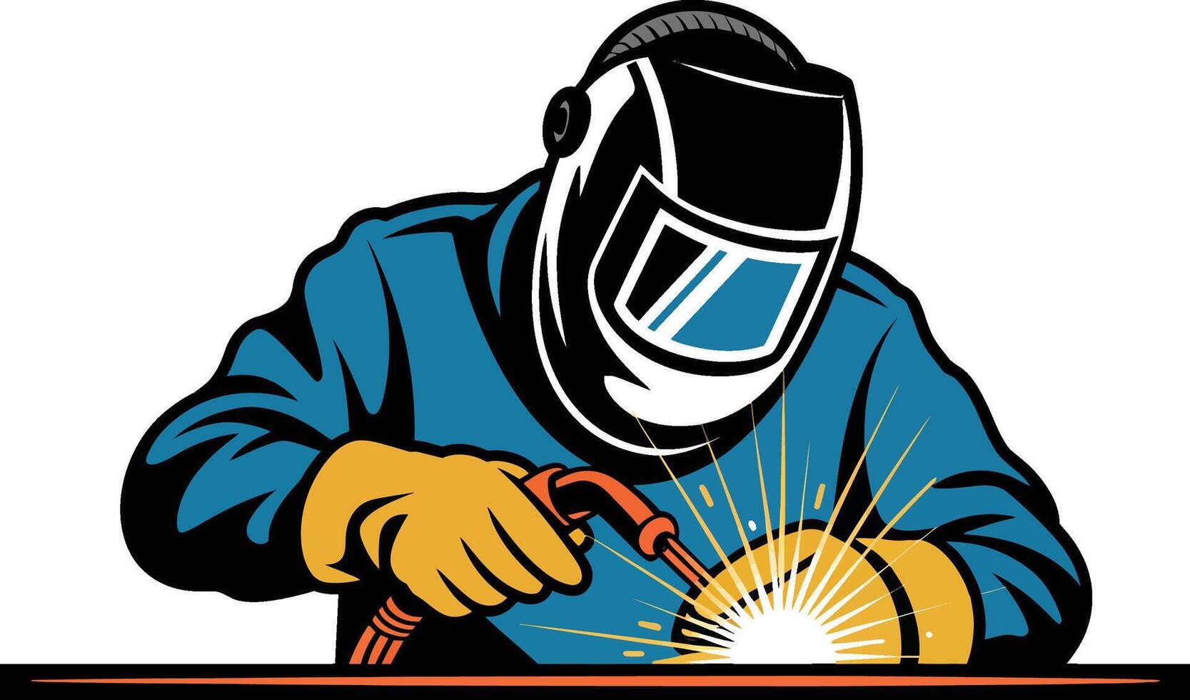 Retro style welder working sparks flying welding torch illustration vector