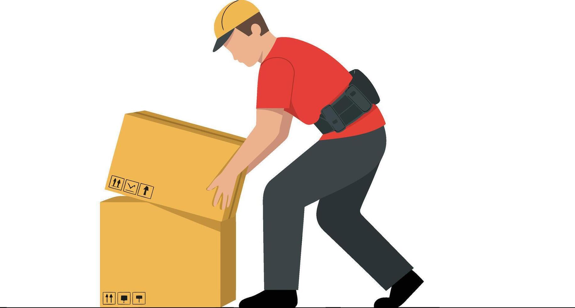 Delivery man lifting heavy boxes wearing protective gear illustration vector