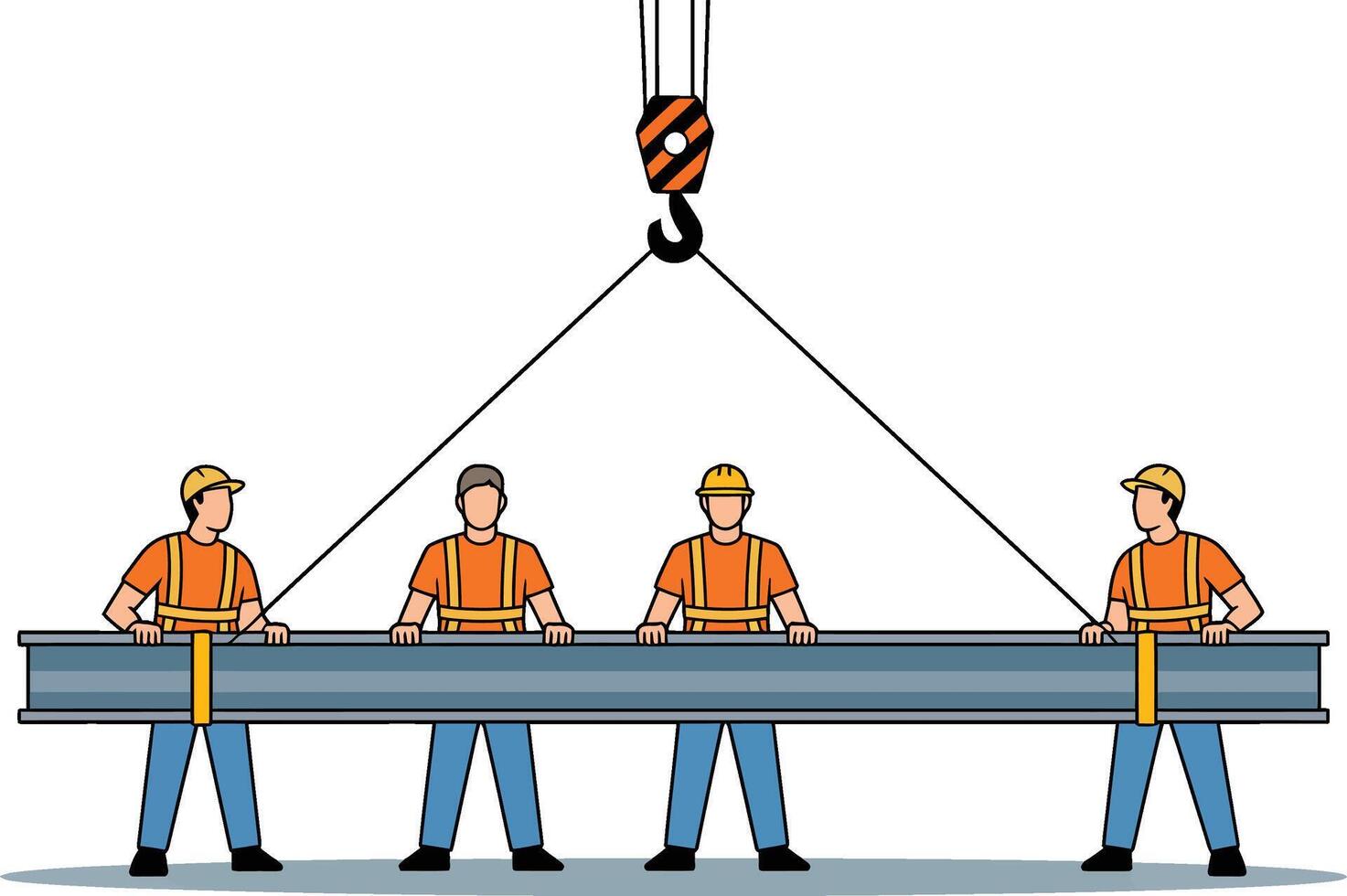 Construction workers lifting steel beam with crane safety first construction site vector