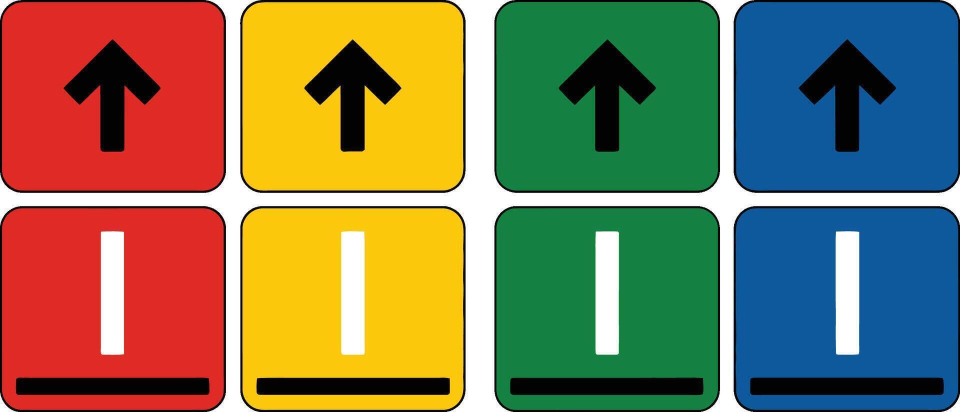 Directional signage set with arrows and lines in primary colors vector