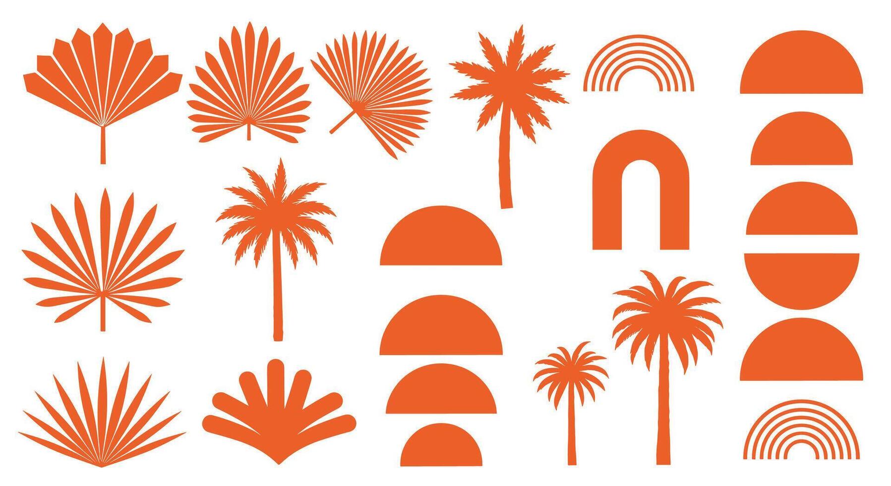 Tropical Oasis Orange Illustration Pattern With Palm Tree And Arch Elements Design vector