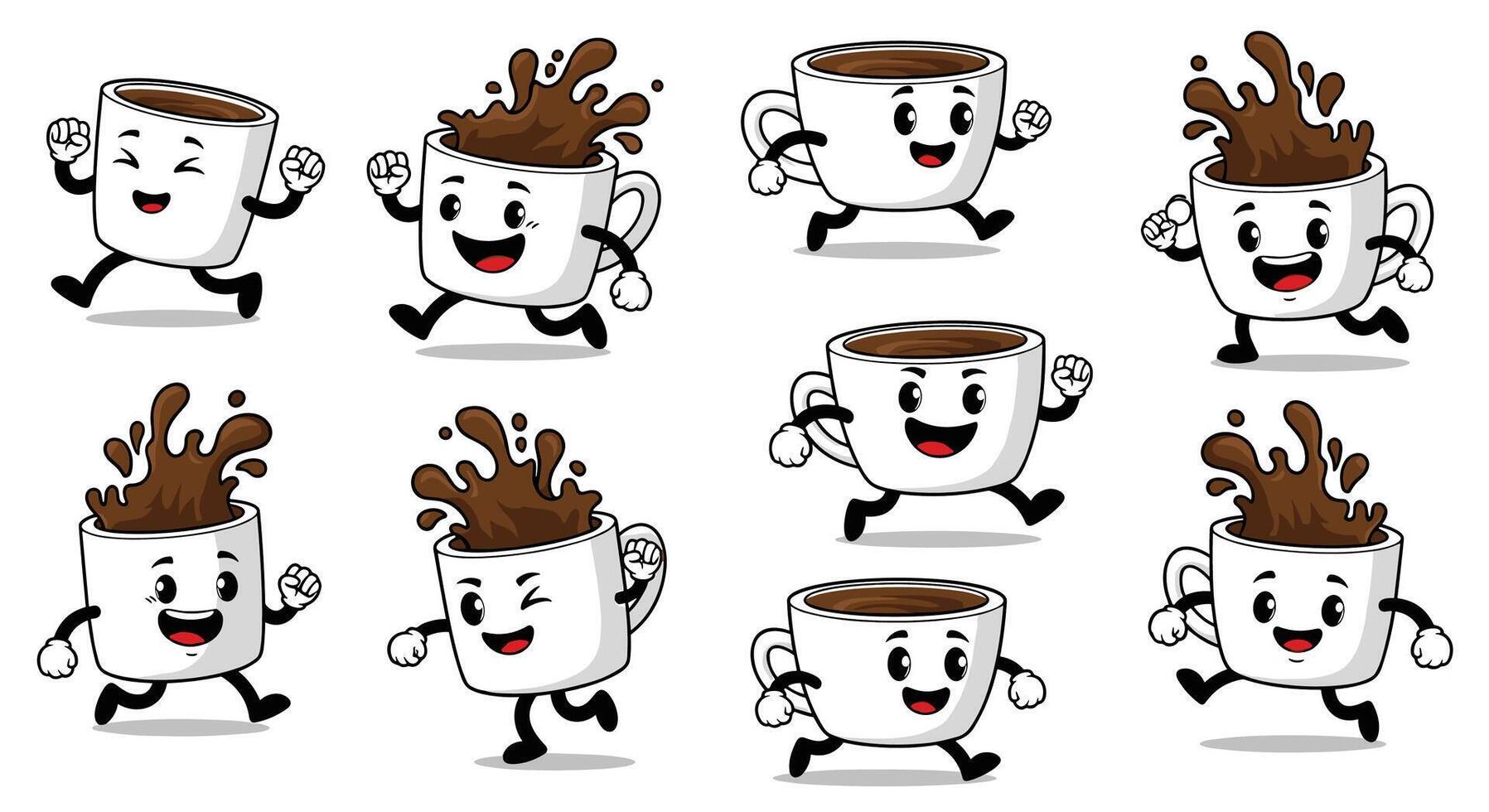 Animated Coffee Cups Running Towards Success Morning Energy and Productivity For Everyone vector