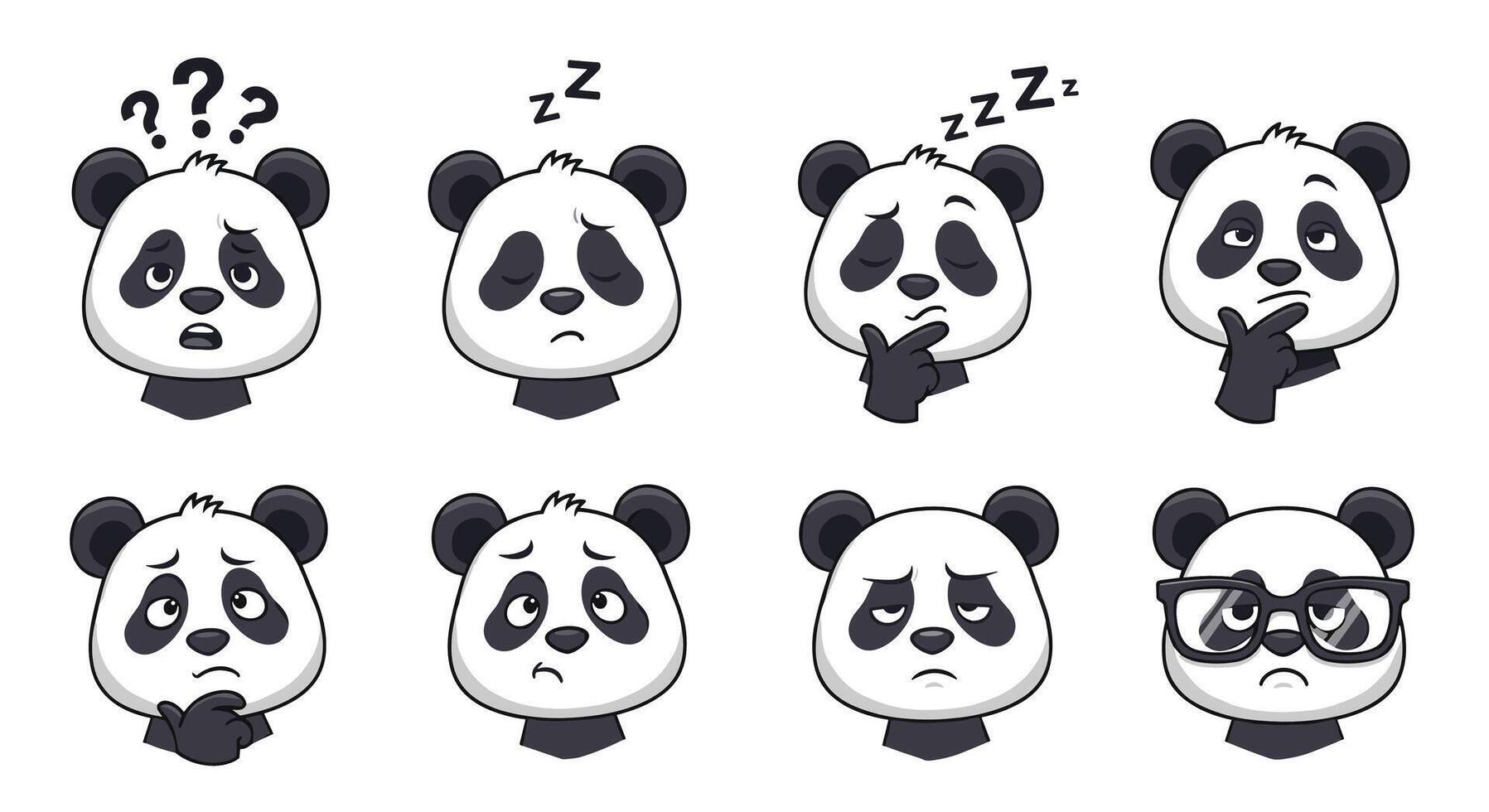 Diverse Panda Expressions A Set of Cute Panda Emotions in Various States and Situations vector
