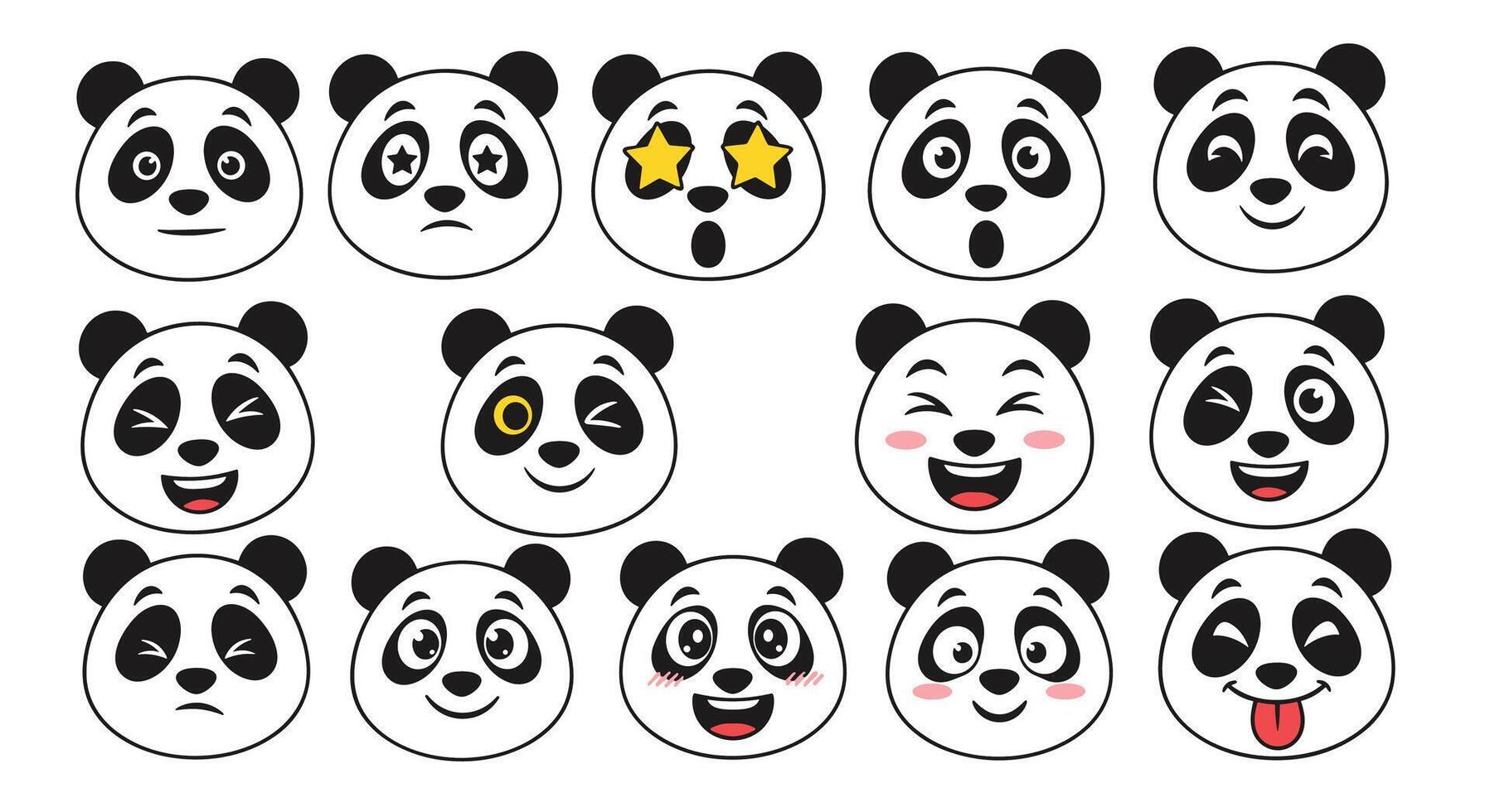 Variety of Panda Emotions and Expressions Expressed Through Cute and Expressive Panda Faces vector
