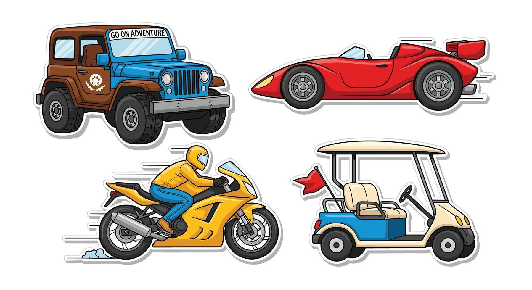 Various Transportation Vehicles with Different Design Style and Color Scheme Illustration For Presentation vector